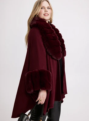 Faux Fur Trim Poncho