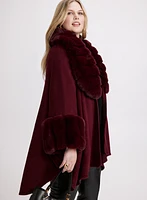 Poncho à encolure et poignets en fausse fourrure