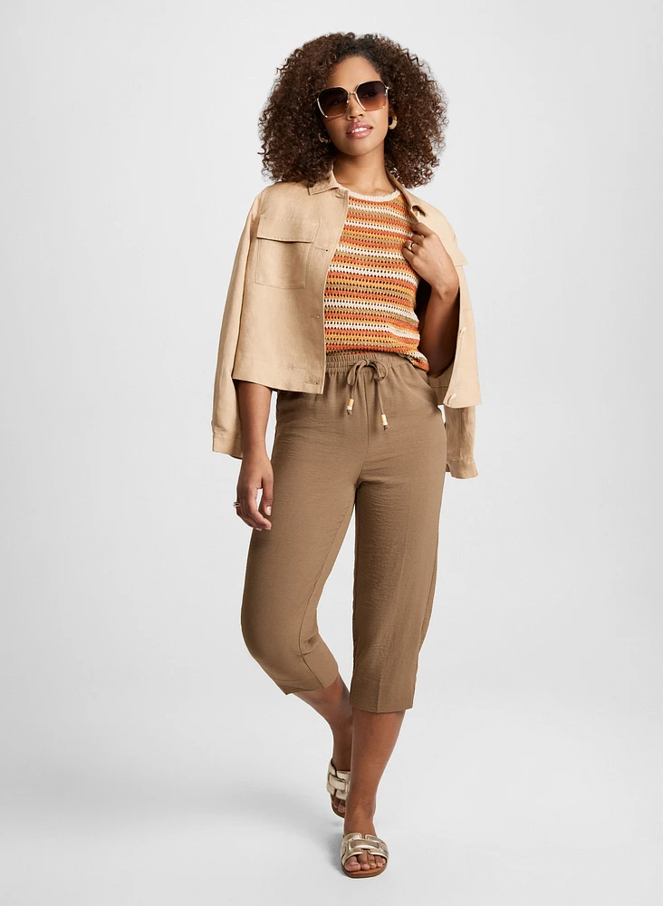 Linen Blend Shacket & Drawstring Capris