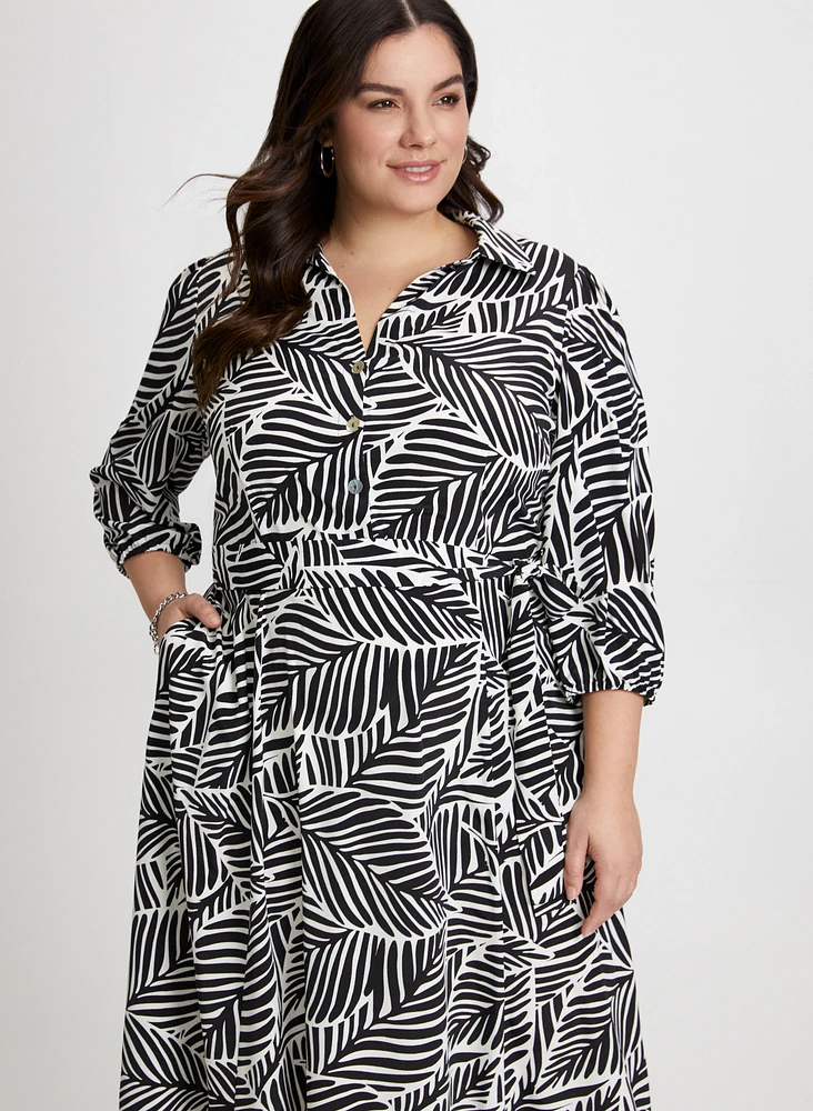 Leaf Print Midi Dress