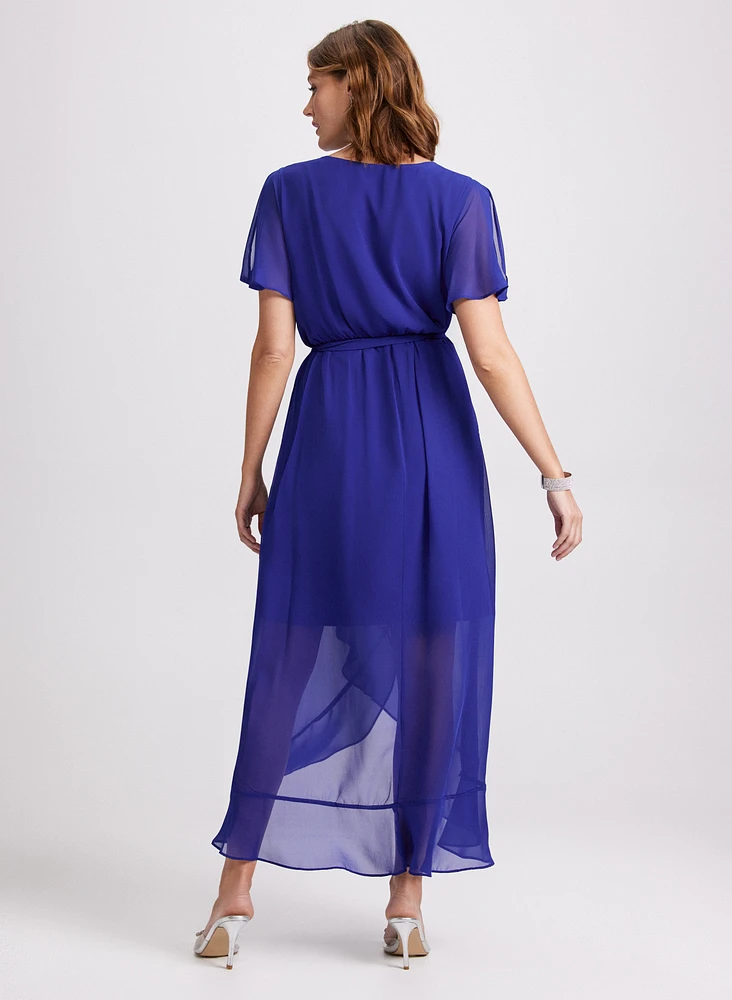 Flare Sleeve Wrap-Over Dress