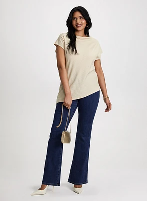 Asymmetric Funnel Neck Top & Bootcut Jeans