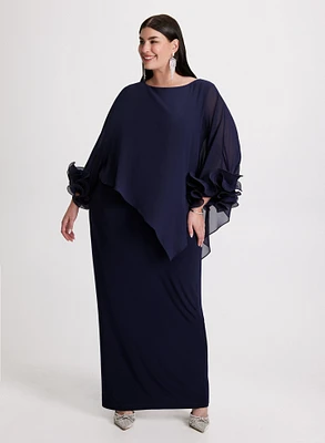 Robe maxi à effet de cape asymétrique superposée