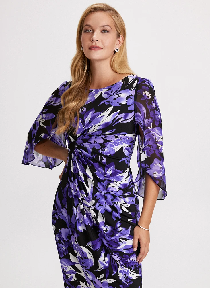 Robe florale à manches évasées