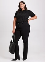 Polka Dot Mock Neck Top & Rhinestone Detail Jeans
