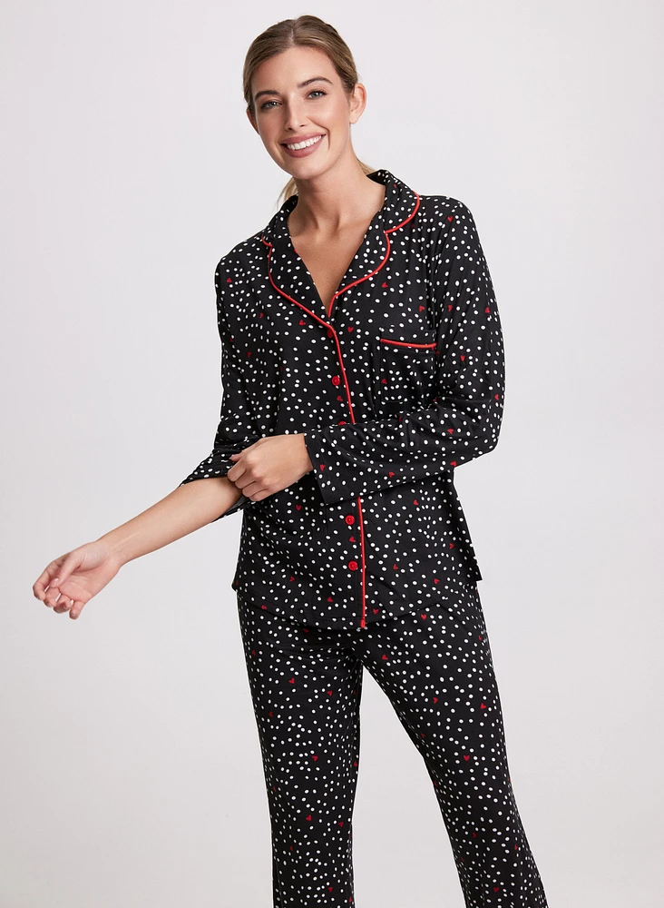 Ensemble pyjama à motif pois et coeurs