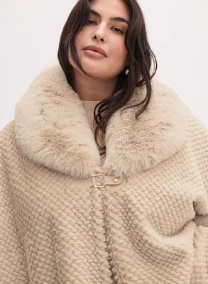 Quilted Faux Fur Trim Poncho