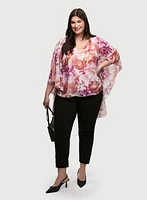 Asymmetric Floral Print Blouse & Pull-On Bengaline Pants