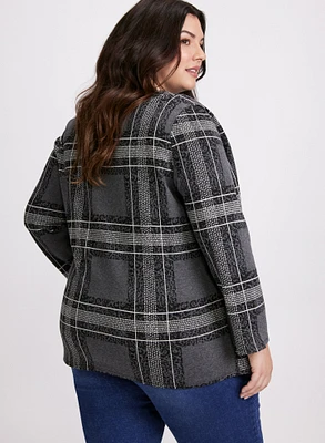 Plaid Print Cardigan & Crew Neck Top