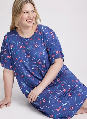 Short Sleeve Long Printed Nightgown