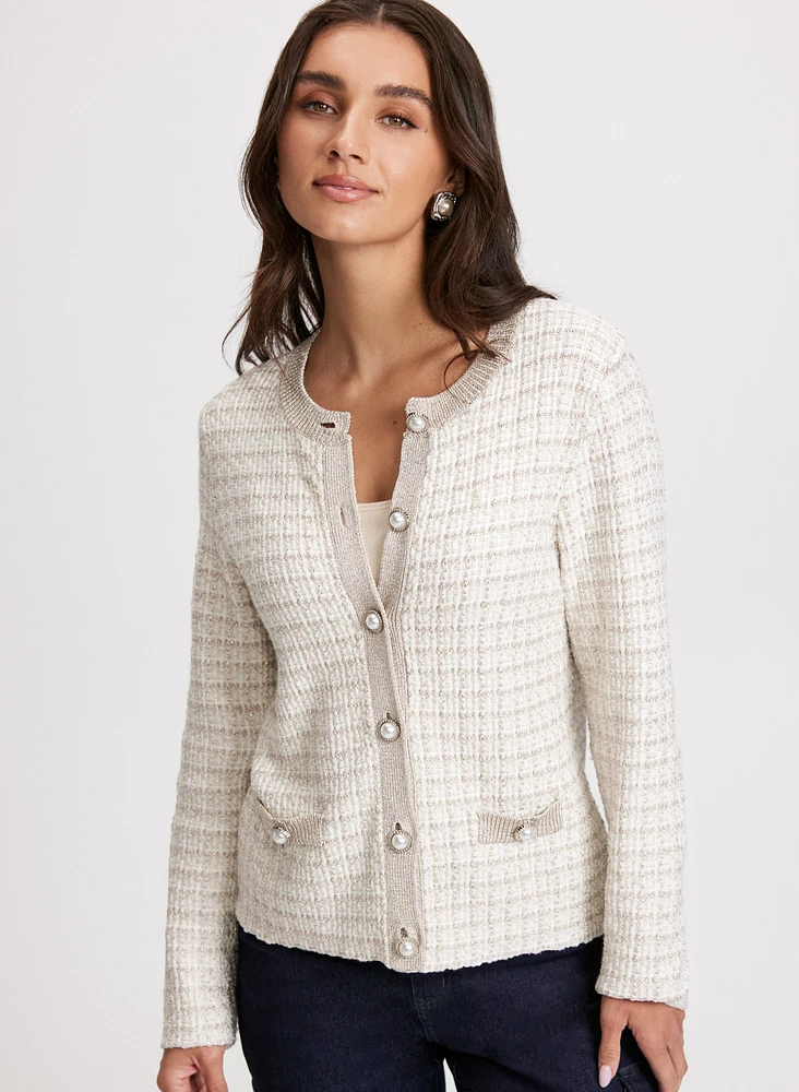 Pearl Button Bouclé Cardigan