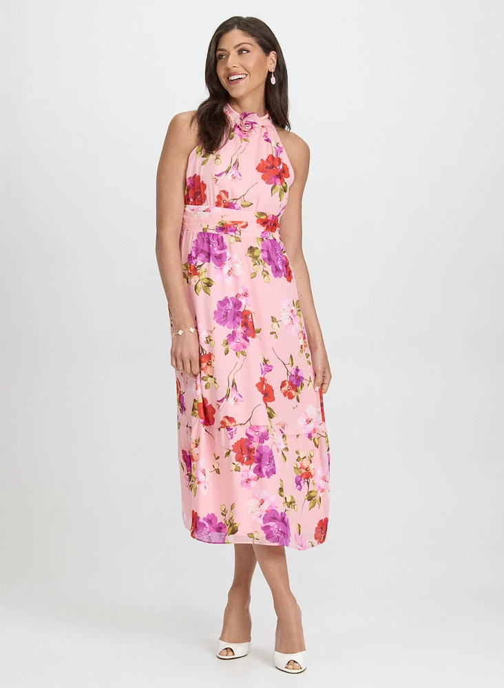 Floral Rosette Embellished Dress