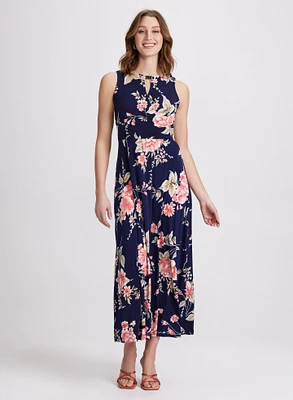 Robe florale à encolure bateau