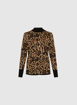 Leopard Print Mock Neck Sweater