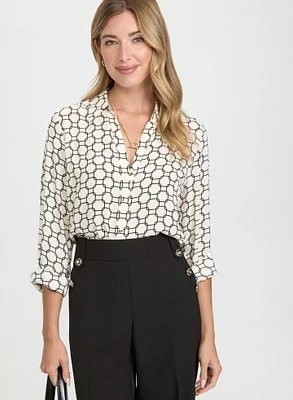 Geometric Button-Down Blouse
