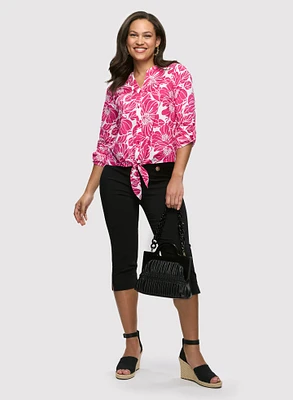 Tie-Front Floral Blouse & Pull-On Essential Capris