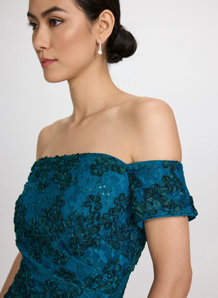 Embroidered Lace Off-Shoulder Dress