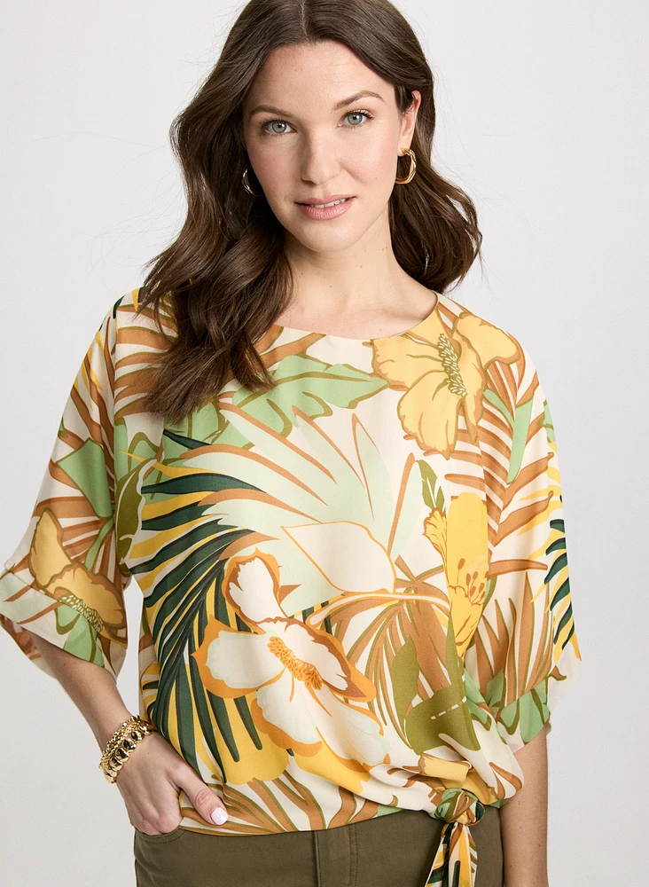 Tie-Hem Tropical Print Top