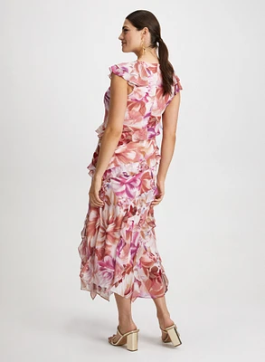 Ruffled Chiffon Floral Dress