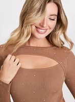 Cutout Design Rhinestone Detail Sweater