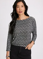 Houndstooth Jacquard Knit Top