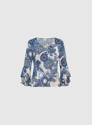 Paisley Print Ruffle Sleeve Top