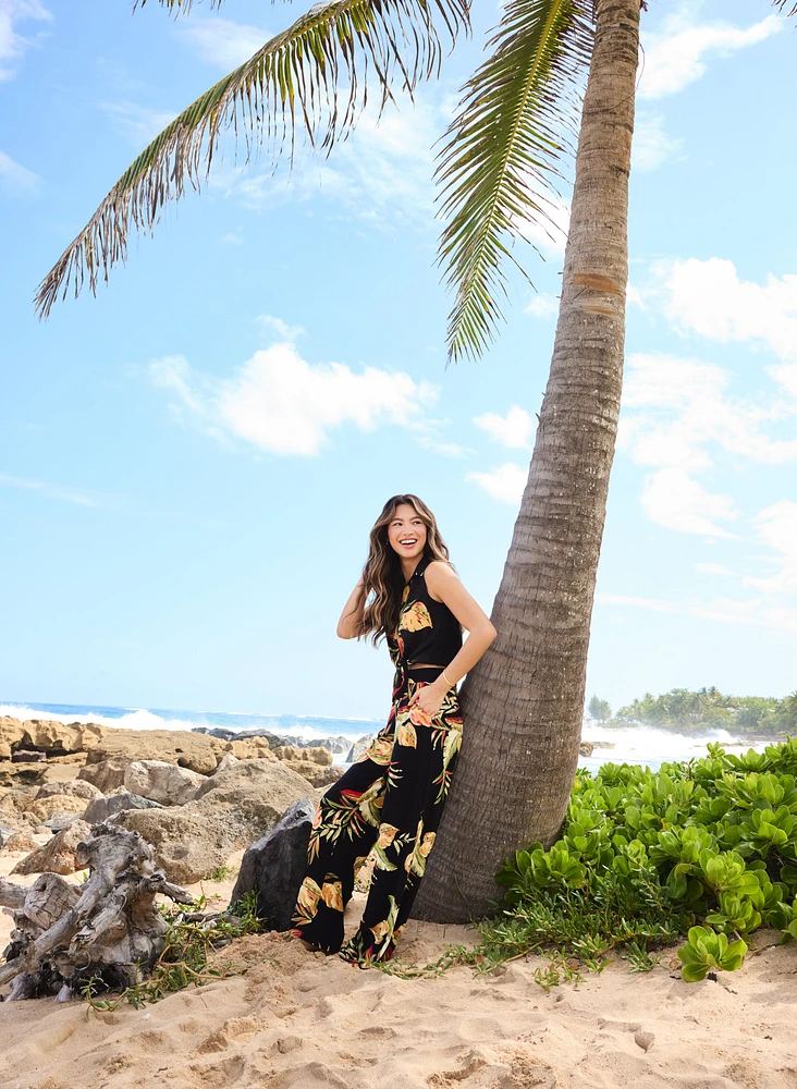 Pantalon tropical à jambe large enfiler