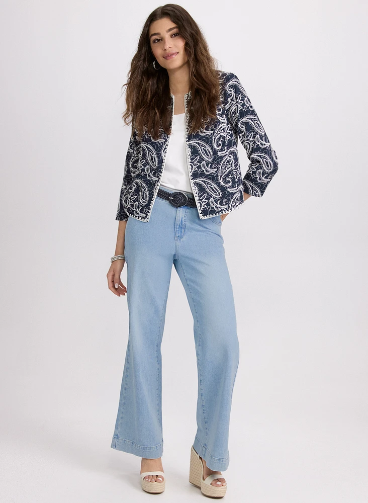Paisley Embroidered Jacket & Wide-Leg Jeans
