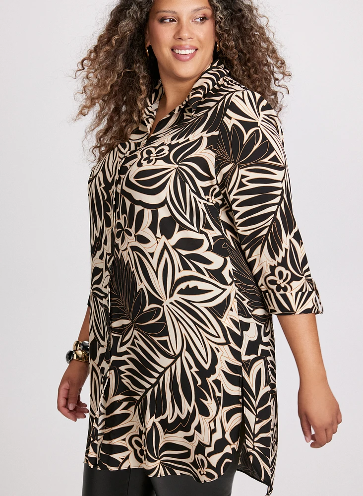 Blouse à motif feuilles et ourlet asymétrique