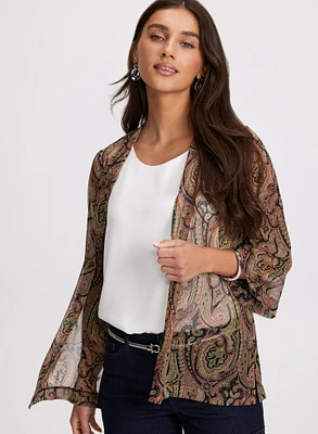 Paisley Print Long Sleeve Cover-Up