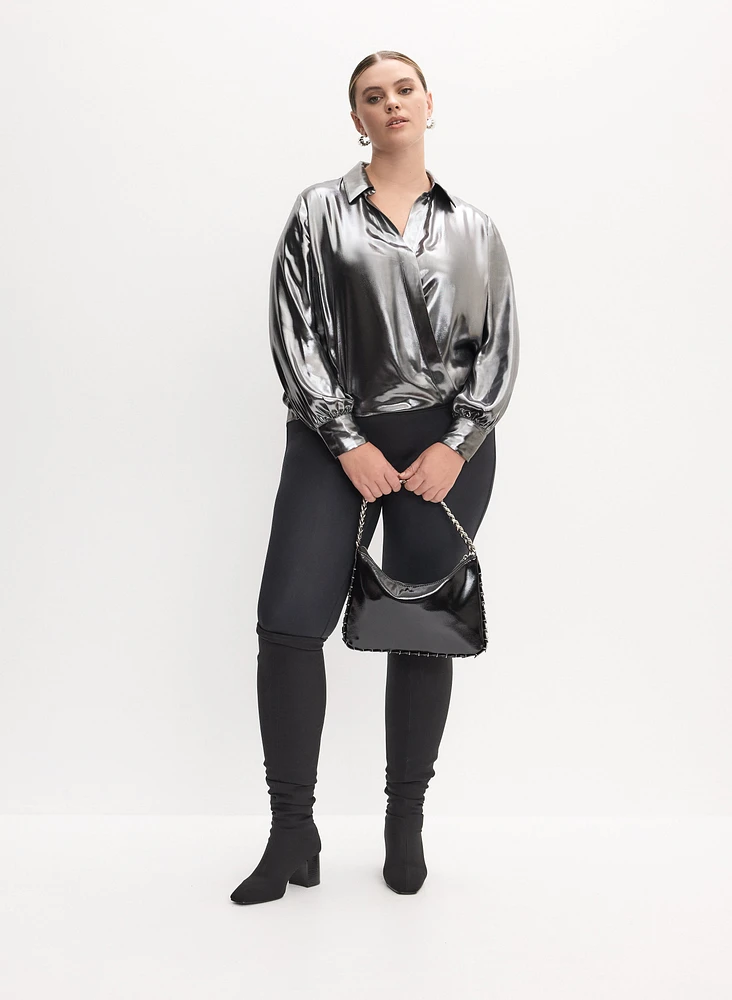 Metallic Long Sleeve Blouse & Vegan Leather Leggings