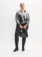 Metallic Long Sleeve Blouse & Vegan Leather Leggings