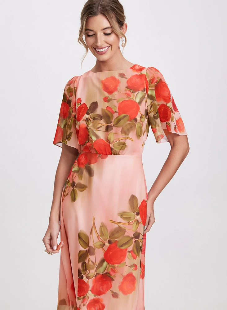 Floral Flutter Sleeve Dress