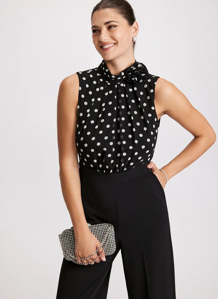 Polka Dot Rosette Detail Jumpsuit