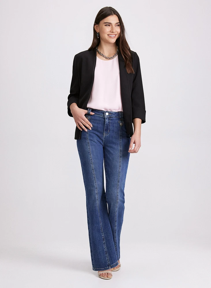 Twill Collarless Jacket & Flare Leg Jeans