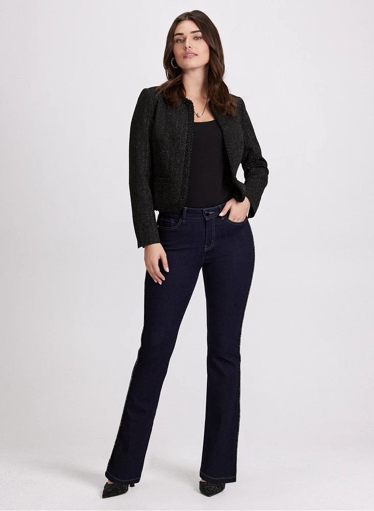 Beaded Bouclé Jacket & Beaded Flare-Leg Jeans