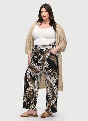 Palm Print Wide Leg Pants & Open Stitch Tunic Cardigan