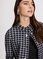 Houndstooth Print Mock Neck Cardigan