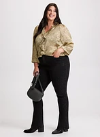 Ruffle Trim Blouse & Rhinestone Detail Straight Leg Jeans