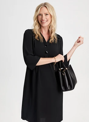 Satin 3/4 Sleeve Shirt Dress