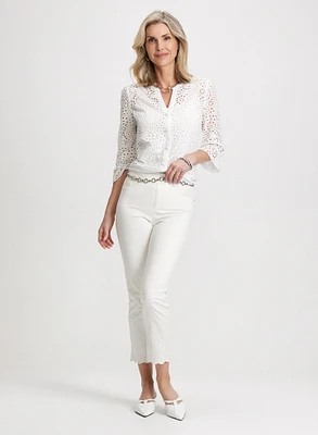 Eyelet Blouse & Embroidered Pull-On Jeans