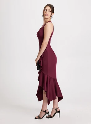 Asymmetric Ruffle Evening Dress