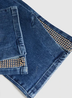 Embellished Slit Hem Pull-On Jeans