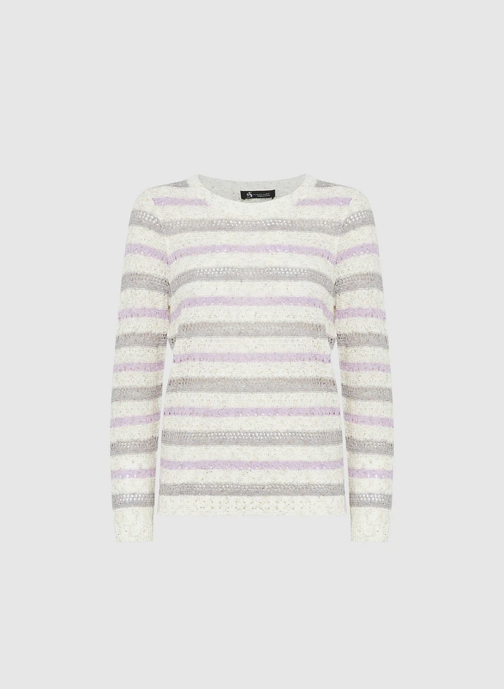 Pull rayé en tricot pointelle