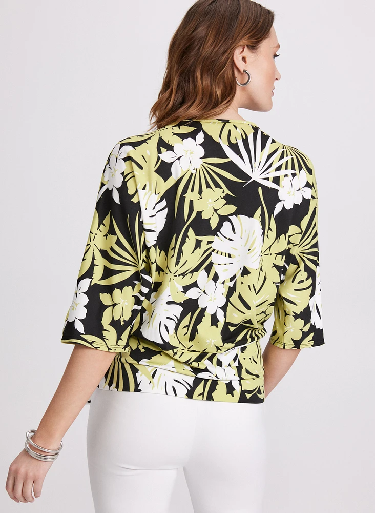 Haut motif tropical à taille nouée