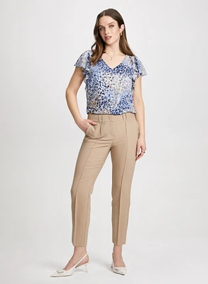 Painted Print Blouse & City Fit Slim Leg Pants