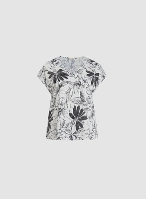 Floral Print Burnout T-Shirt