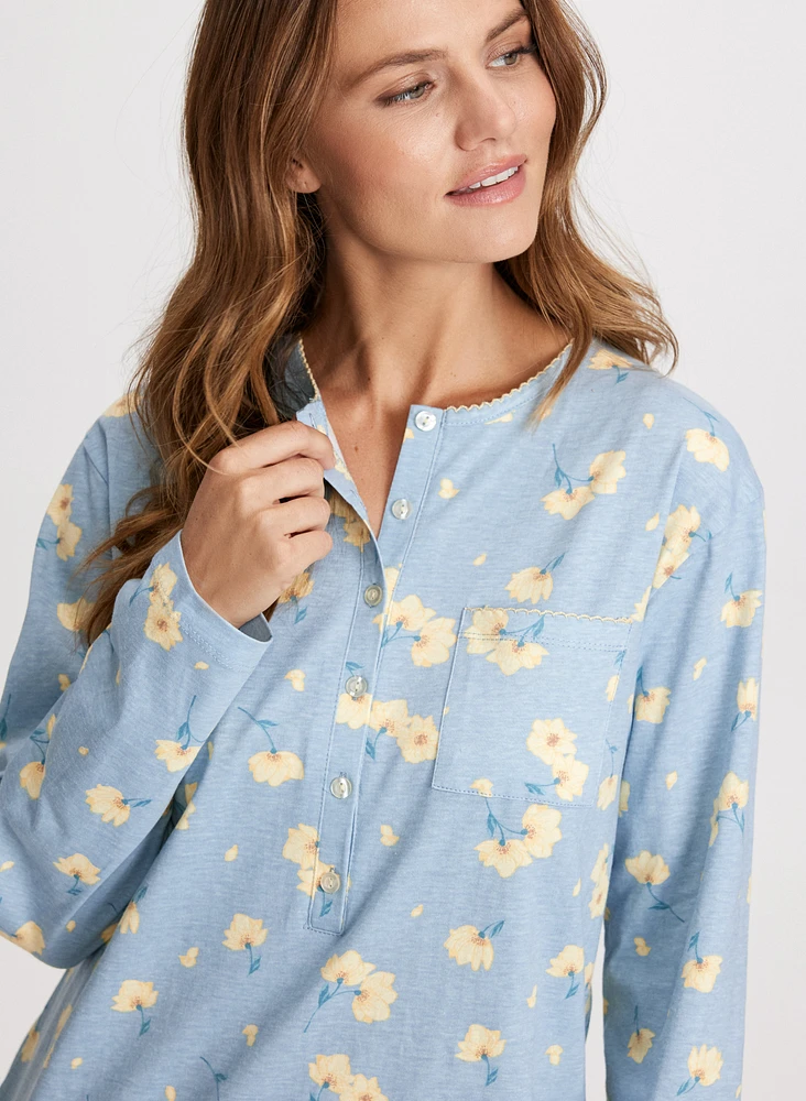 Floral Long Sleeve Night Gown