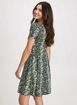 Short-Sleeve Floral Jersey Dress