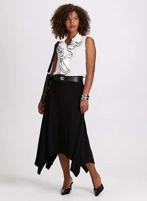 Ruffled Sleeveless Blouse & Asymmetric Hem Skirt